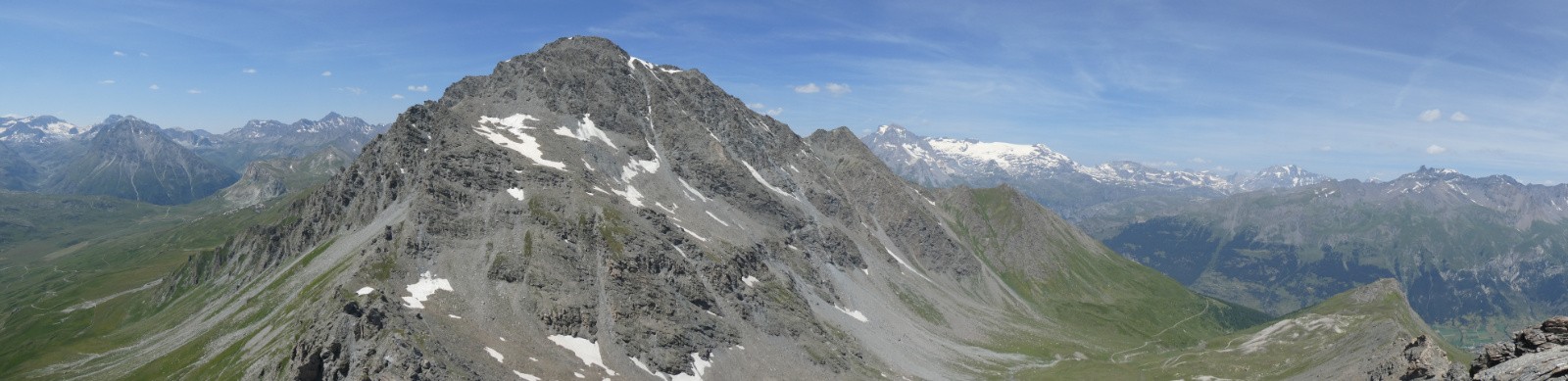 Panorama sommital, le Petit Mont Cenis, la combe de Cléry et la Vanoise