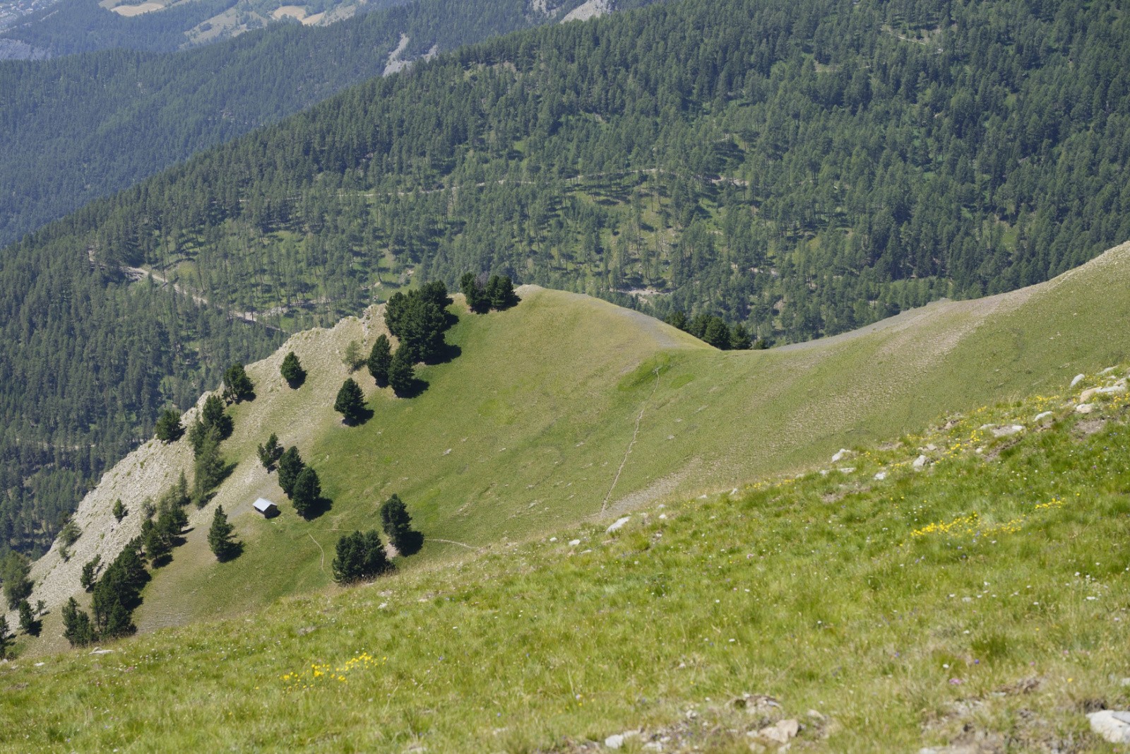 #6 Vue sur la cabane et le single depuis le sommet Vue sur la cabane et le single depuis le sommet