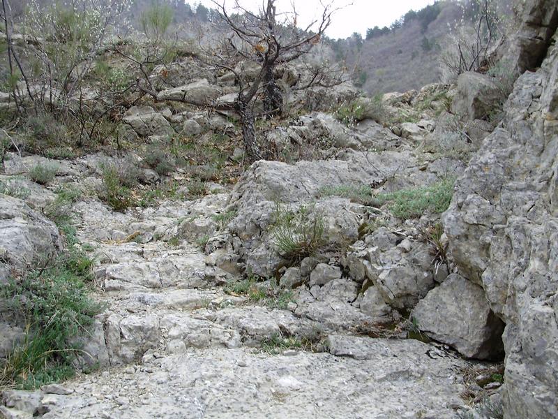 Descente des Ostaus : Puis gros cassant, ici un des passages les plus durs au dessus du "Pas".
