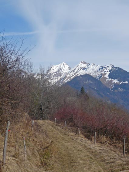 Montée au col de l'épine : Piste avant le Côte de Marles, vue sur le Charvin et les aiguilles du Mont.