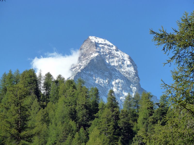 Cervin : Sommet et Nez de Zmutt à droite (paroi surplombante)